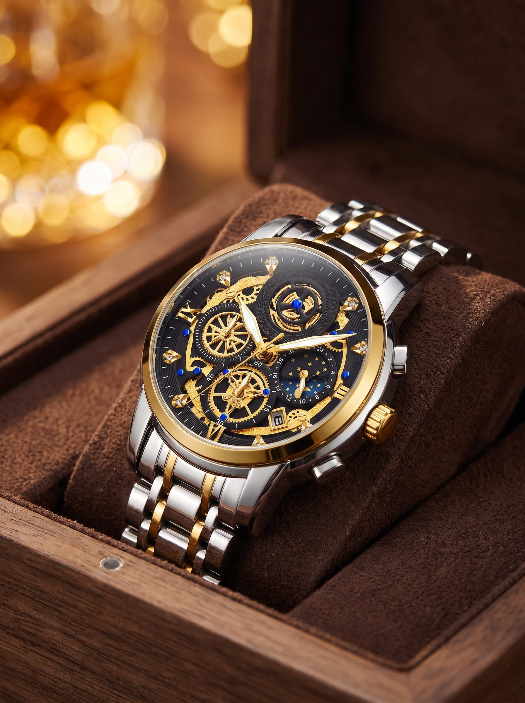 ساعة Wishdoit Blue & Gold الفاخرة للرجال